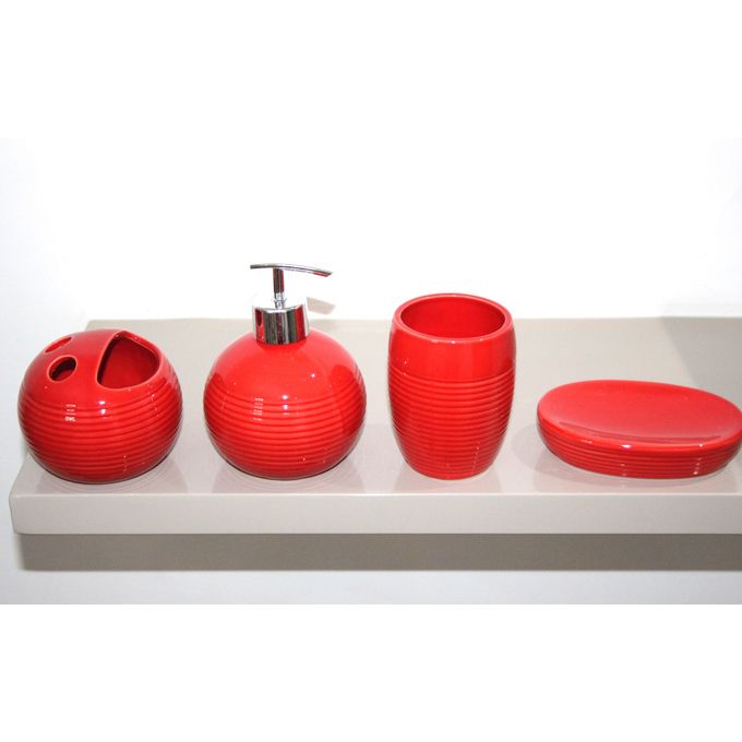 Set de salle de bain - Rouge - 4 pièces - Céramique