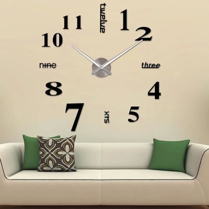 Horloge Murale 3D en acrylique - 120 cm - Chiffre et Numéro - Noir
