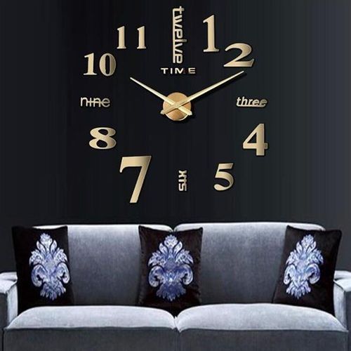 Horloge Murale 3D en acrylique - 60 cm - Chiffre et Numéro - Doré