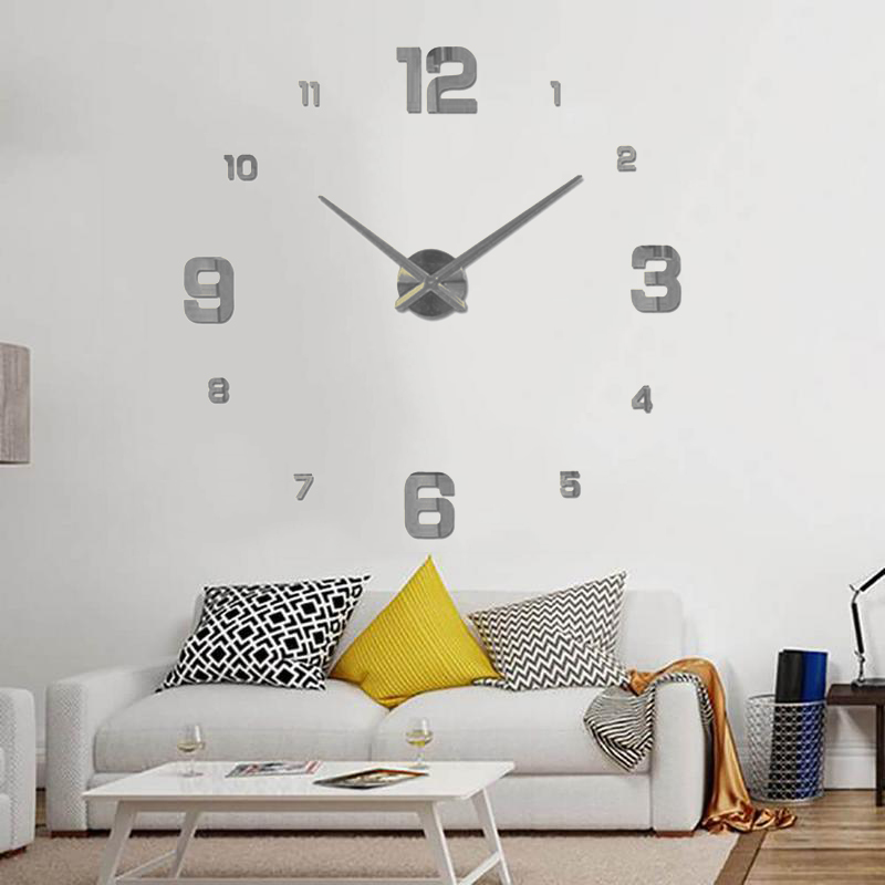 Horloge Murale - 3D - 120 Cm - Argent+