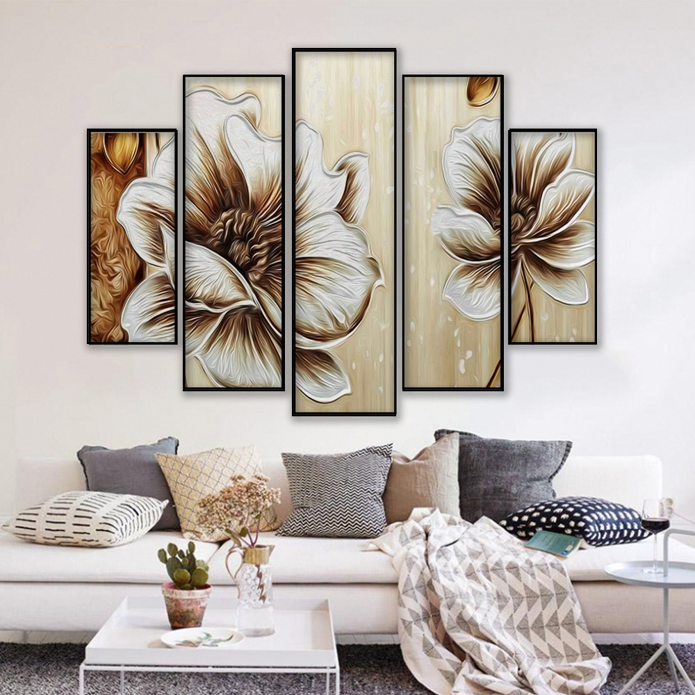 Tableau décoratif 5 pièces - Florale beige  - 150 * 90 cm