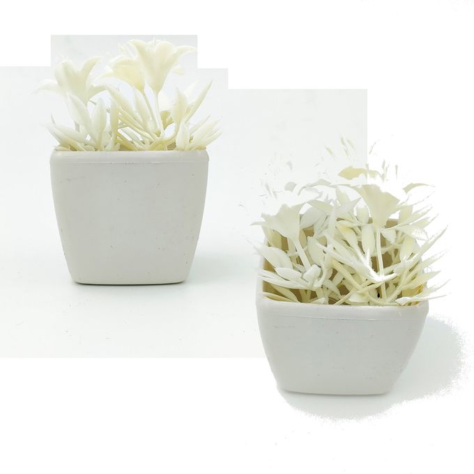 2 Plantes Artificiels Avec des Pots Carré - Blanc