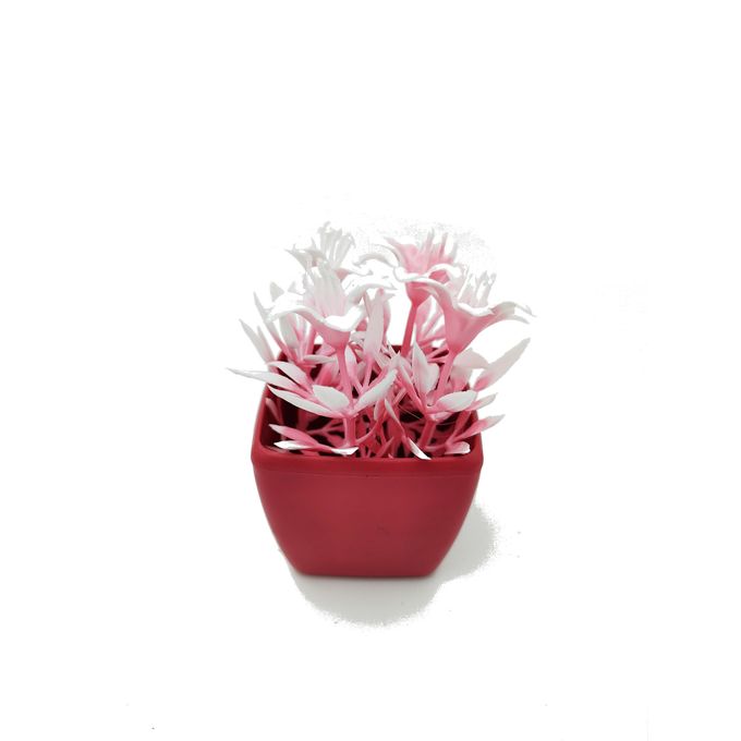 2 Plantes Artificiels Avec des Pots Carré - Rouge & blanc