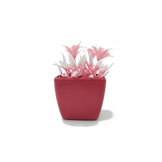 2 Plantes Artificiels Avec des Pots Carré - Rouge & blanc