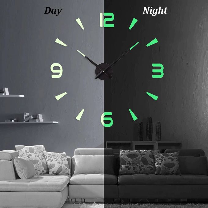 Diy Clock Horloge Murale Phosphorescente - Lumineuse - 3D - 120 Cm