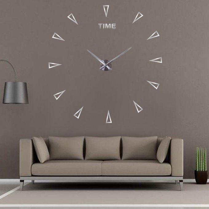 Horloge Murale Triangle - 3D - 120 Cm - Argente