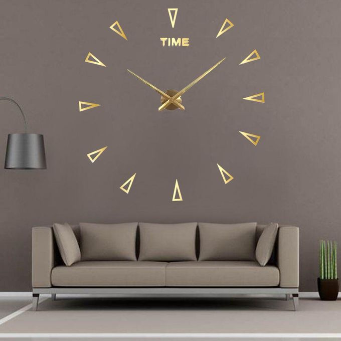 Horloge Murale Triangle - 3D - 120 Cm - Doré