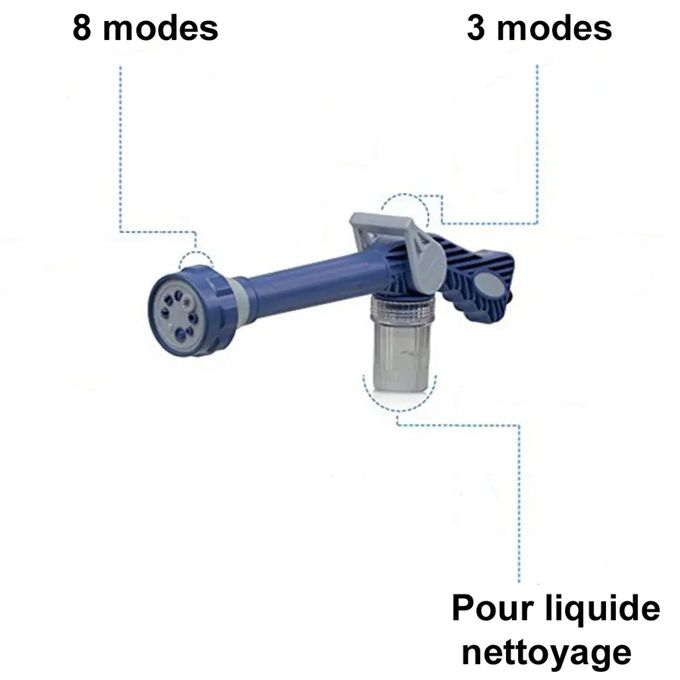 Pistolet Jet d'eau Haute Pression 8 en 1 - Bleu