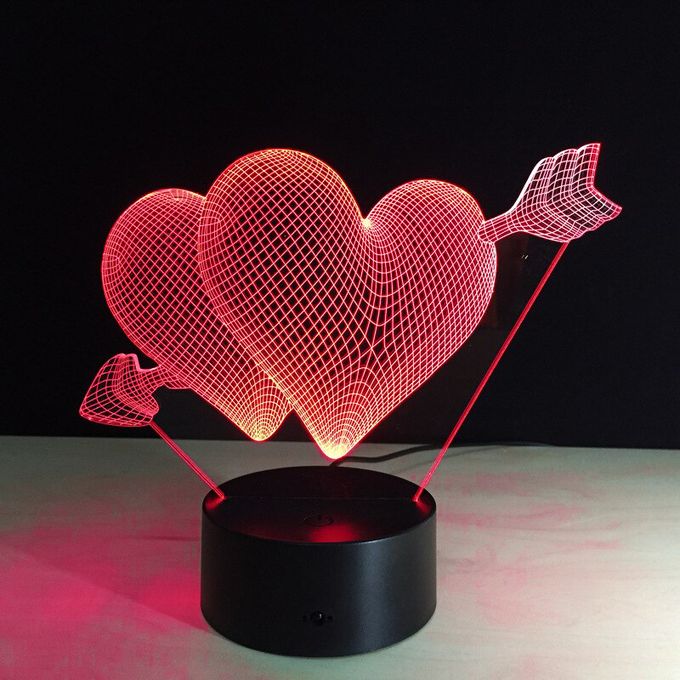 Veilleuse Coeur Avec Fleche - 3D - 3 couleurs changeant - LED 