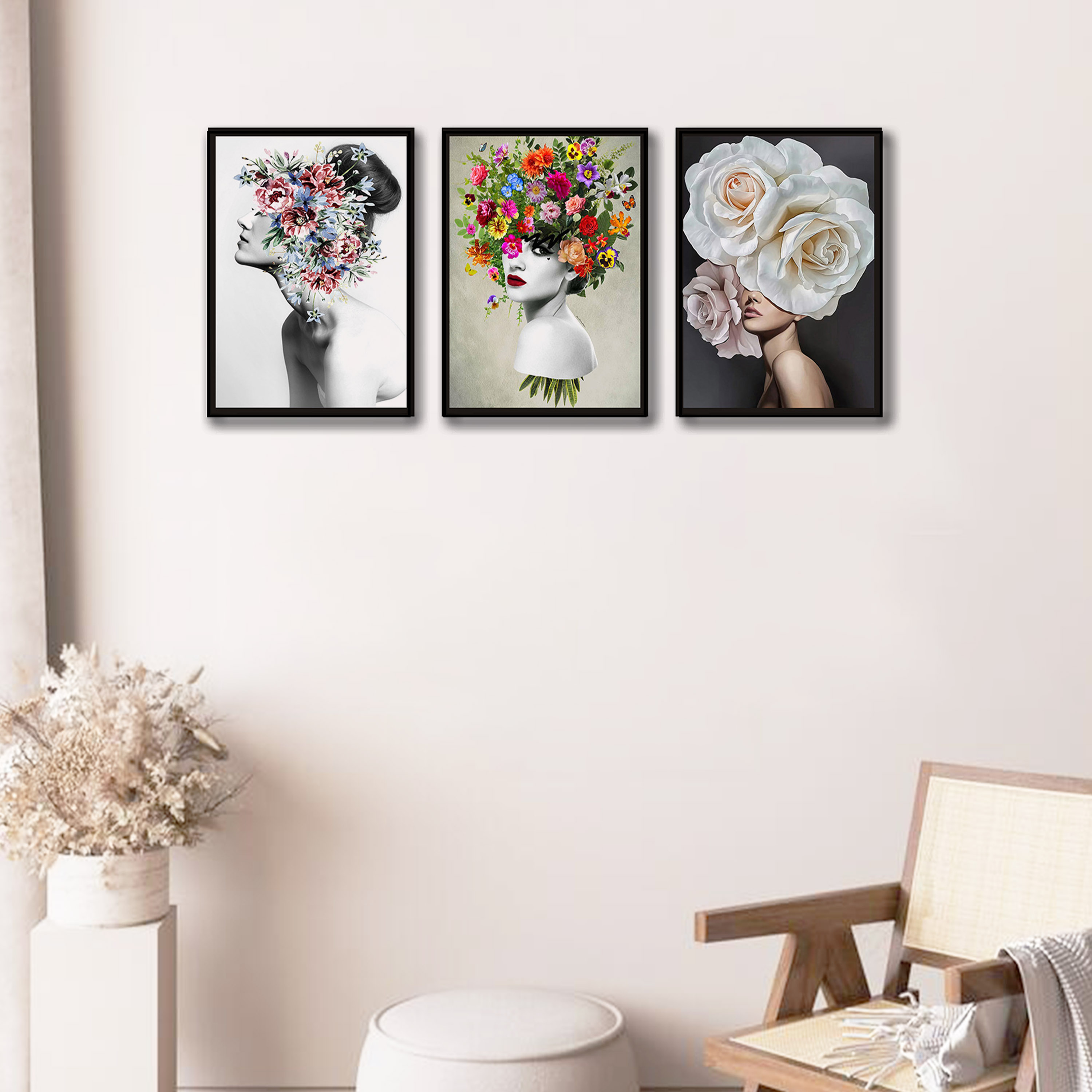 Série de 3 tableaux Murale - Vintage flower - 20 x30 cm chacune