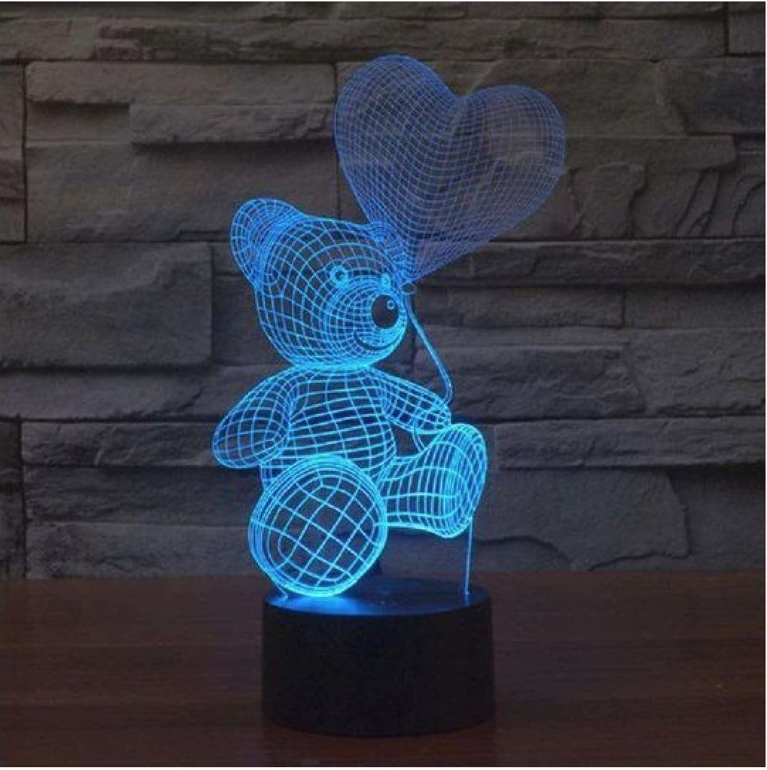 Veilleuse Ours en Peluche 3D - 3 couleurs changeantes - LED